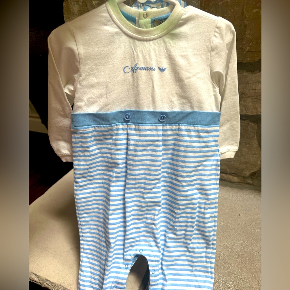 Armani Baby White and Blue Onesie